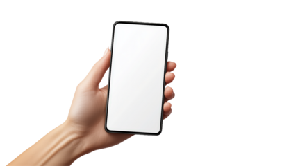 Hand Holding a Blank Smartphone Ready for Display isolated on transparent background	
