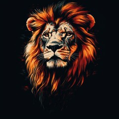 Naklejka premium Majestic lion with fiery orange mane