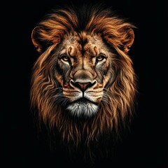Naklejka premium Majestic lion portrait with detailed mane