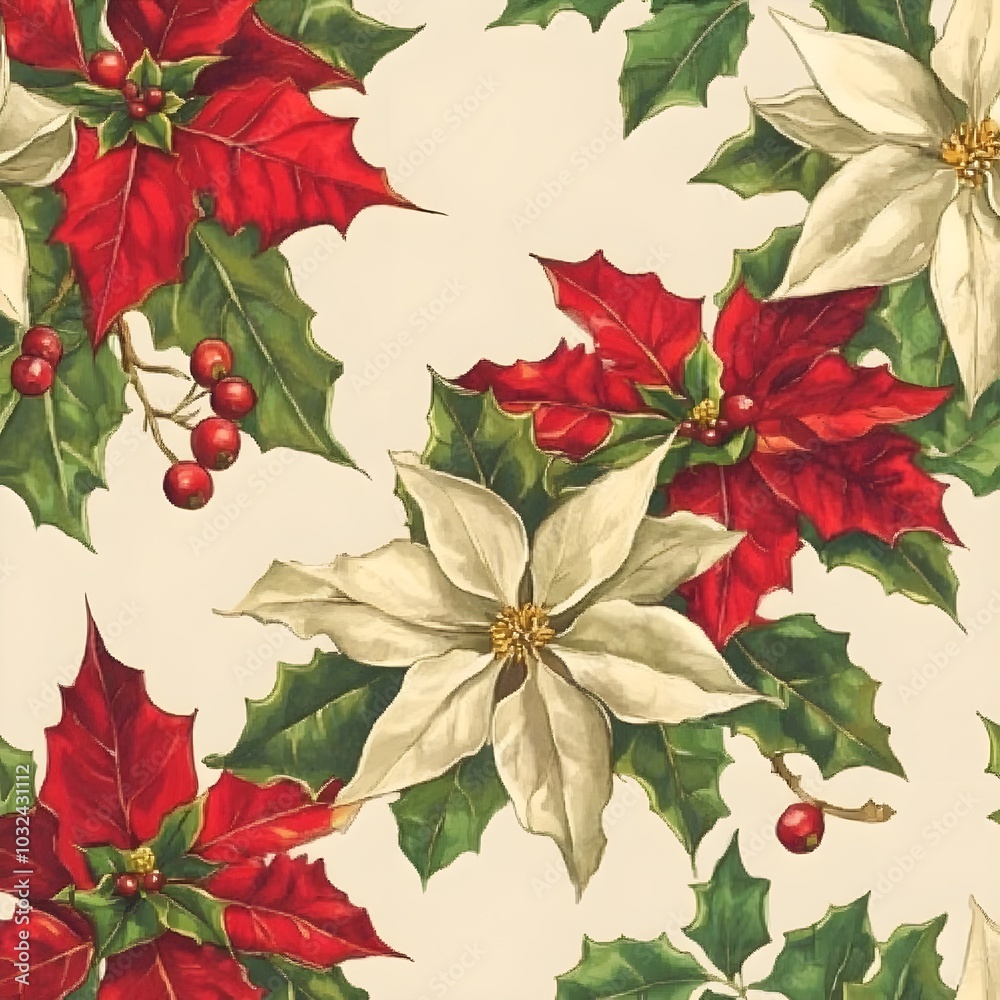 Wall mural christmas floral pattern