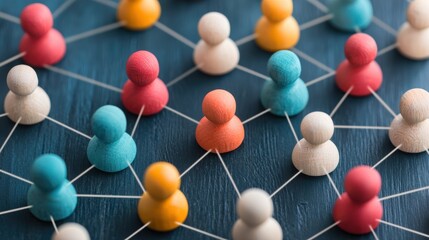 A colorful arrangement of figurine connections, symbolizing social networking and relationships among individuals.