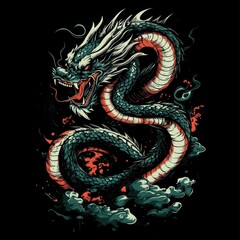 Obraz premium Intricate dragon illustration on black background