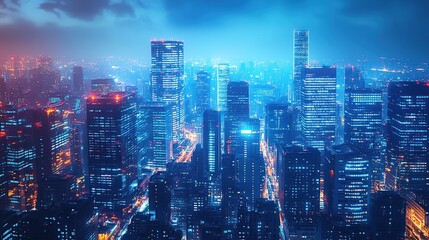 Obraz premium Nighttime Skyline of a Modern City