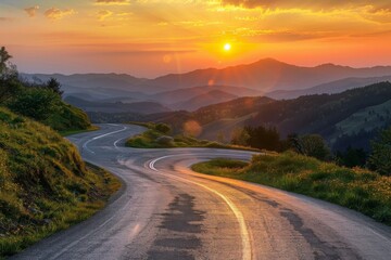 Mountain road at sunset MONA