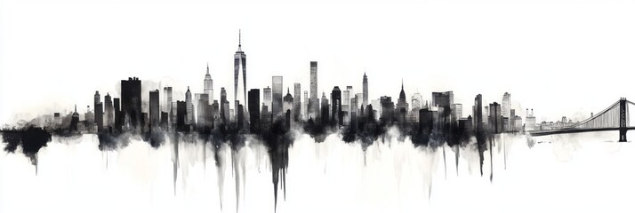 New York city skyline on white background 