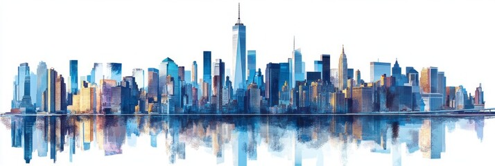 New York city skyline on white background 