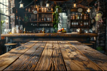A wooden table sitting in front of a window
