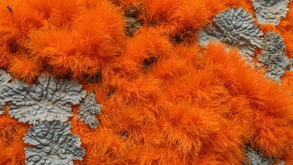 Vibrant Orange and Grey Lichen on Texture Background