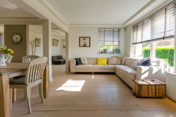Fototapeta premium Spacious Living Room with Sectional Sofa and Wooden Floor