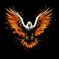 Fototapeta premium Eagle with vibrant orange wings, black background