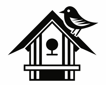 recommend clip art: bird house silhouette vector illustration,Wooden bird house line art silhouette