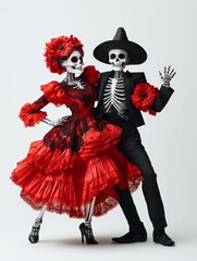 Fototapeta premium Halloween Skeleton Friends in Stylish Costumes
