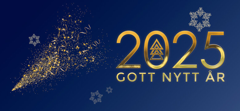 Christmas card in Swedish. Happy New Year 2025. Gott Nytt &Aring;r