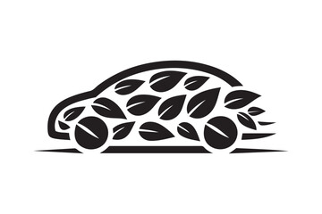 Minimalist Car With Leaves Silhouette Vector Art & Illustration