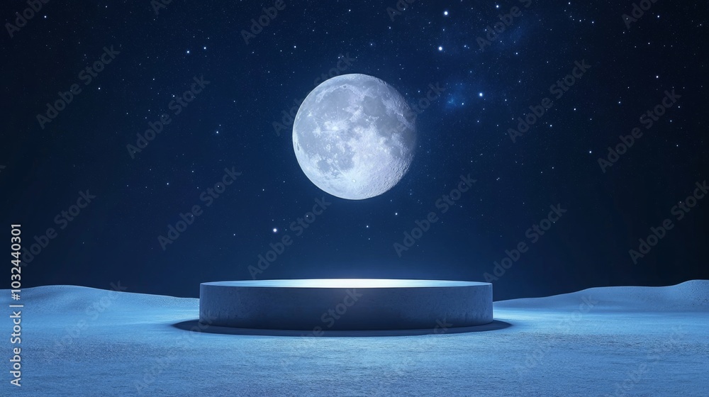 Leinwandbilder the full moon casts a soft glow over a tranquil lunar landscape, featuring a smooth circular platfor