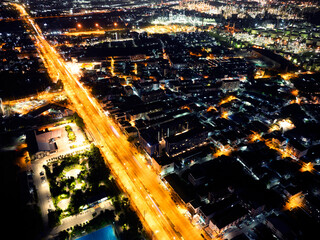 Expressway top view, Road traffic an important infrastructure, Drone aerial view fly in circle, traffic transportation, Public transport or commuter city life concept of economic and energ, transport.