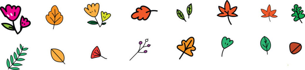 Hand drawn vector set autumn elements. doodle  leaves colorful.vector eps10