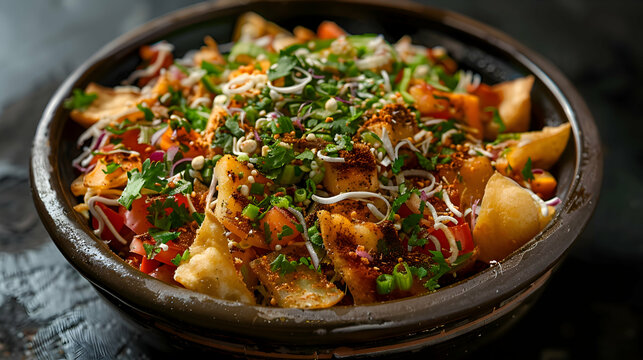 Spicy papdi chaat with a sprinkle of sev and chaat masala