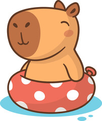 Cute capybara swimming with floaty in water