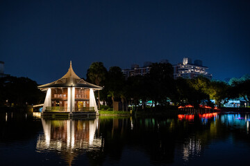 Fototapeta premium Taiwan October 15, 2024: Night view of Taichung Park, the oldest urban park in Taichung.