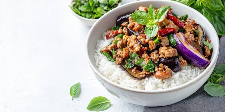 Thai Eggplant Stir Fry Bowl with Fresh Ingredients