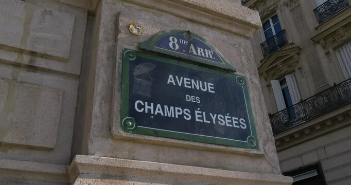 The Avenue des Champs Elysees street sign in Paris, France