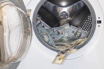 US dollar banknotes in washing machine