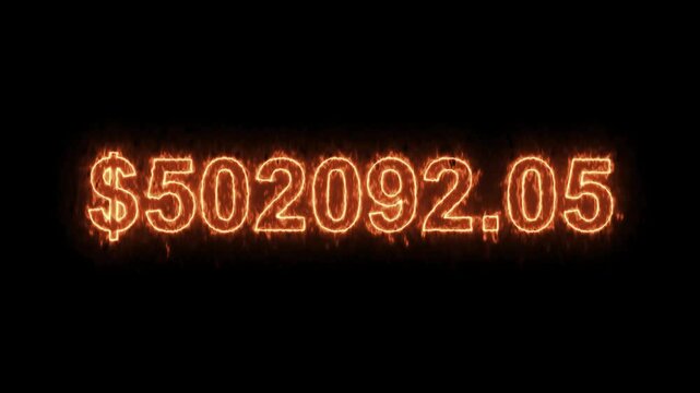 Dollar growth timer up to 1000000, one million Dollar Money Countdown, 1000000 dollars Animated Number Counter, Counting fast from zero to one million dollars. Concept of money and currency 4K fire.