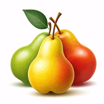 recommend clip art: fresh green yellow and red pears with leaf on white background