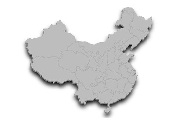 China 3d map with provinces and color. China country, cn, people's republic of China