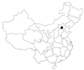 Map of Beijing municipality in China country on white background. single province map highlighted by black colour on China map. East Asia, CN, people's republic of China, PRC
