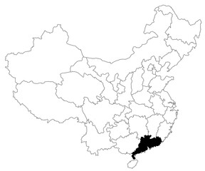 Obraz premium Map of Guangdong province in China country on white background. single province map highlighted by black colour on China map. East Asia, CN, people's republic of China, PRC