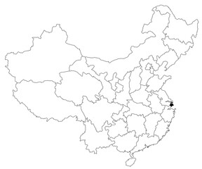 Obraz premium Map of Shanghai municipality in China country on white background. single province map highlighted by black colour on China map. East Asia, CN, people's republic of China, PRC