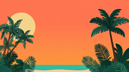 Fototapeta premium vibrant tropical scene with palm trees and sunset