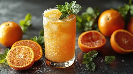 Refreshing Orange Cocktail with Mint Garnish
