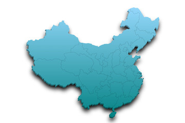 China 3d map with provinces and color. China country, cn, people's republic of China