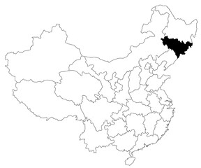 Map of jilin province in China country on white background. single province map highlighted by black colour on China map. East Asia, CN, people's republic of China, PRC