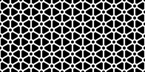 Seamless geometric pattern. Black and white network background with circles, lines.