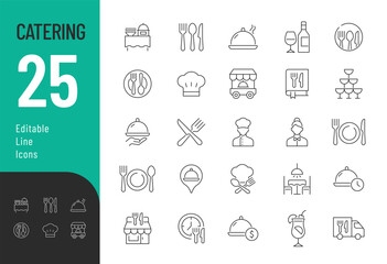 Catering line Editable Icons set. Vector illustration in modern thin line style of nourishment related icons: service, dish, table setting, and more. Pictograms and infographics for mobile apps
