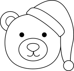 Cute christmas polar bear head outline vector  