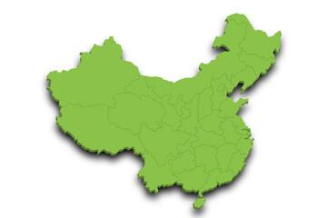China 3d map with provinces and color. China country, cn, people's republic of China