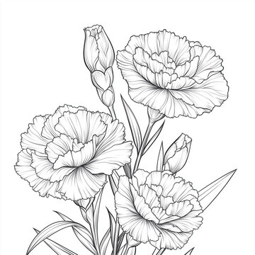 carnations line art drawing clip art preview