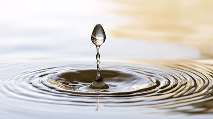 Elegant Water Droplet Creating Ripples in Calm Surface