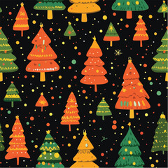 Vector seamless pattern of funny christmas tree in christmas festival