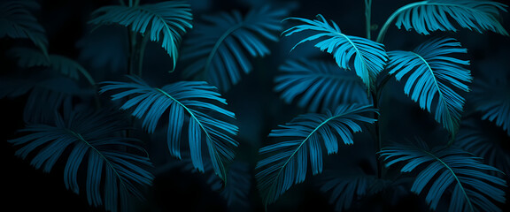 Collection of tropical leaves,foliage plant in blue color with space background