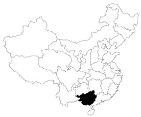 Map of Guangxi autonomous region in China country on white background. single province map highlighted by black colour on China map. East Asia, CN, people's republic of China, PRC