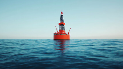 A vibrant offshore drilling platform stands tall against an endless ocean backdrop, highlighting modern engineering and the pursuit of energy resources.