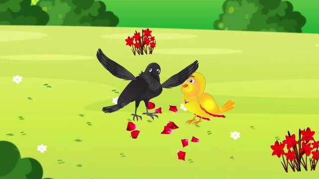 World Migratory Bird Day A bird and a crow are sitting on the ground and talking to each other