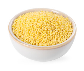 Millet groats in bowl isolated on white
