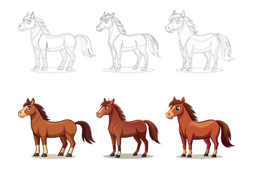 Cartoon Horse Drawing Tutorial with Colorful Illustrations